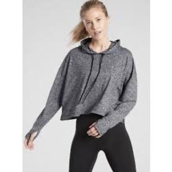 Athleta Uptempo Short Cropped Hoodie Charcoal Grey Size Large Long Sleeve Hooded - Picture 1 of 11